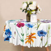 Aperturee - Aperturee Modern White Round Tablecloth with Colorful Floral Pattern for Spring Garden Party and Kitchen Decor